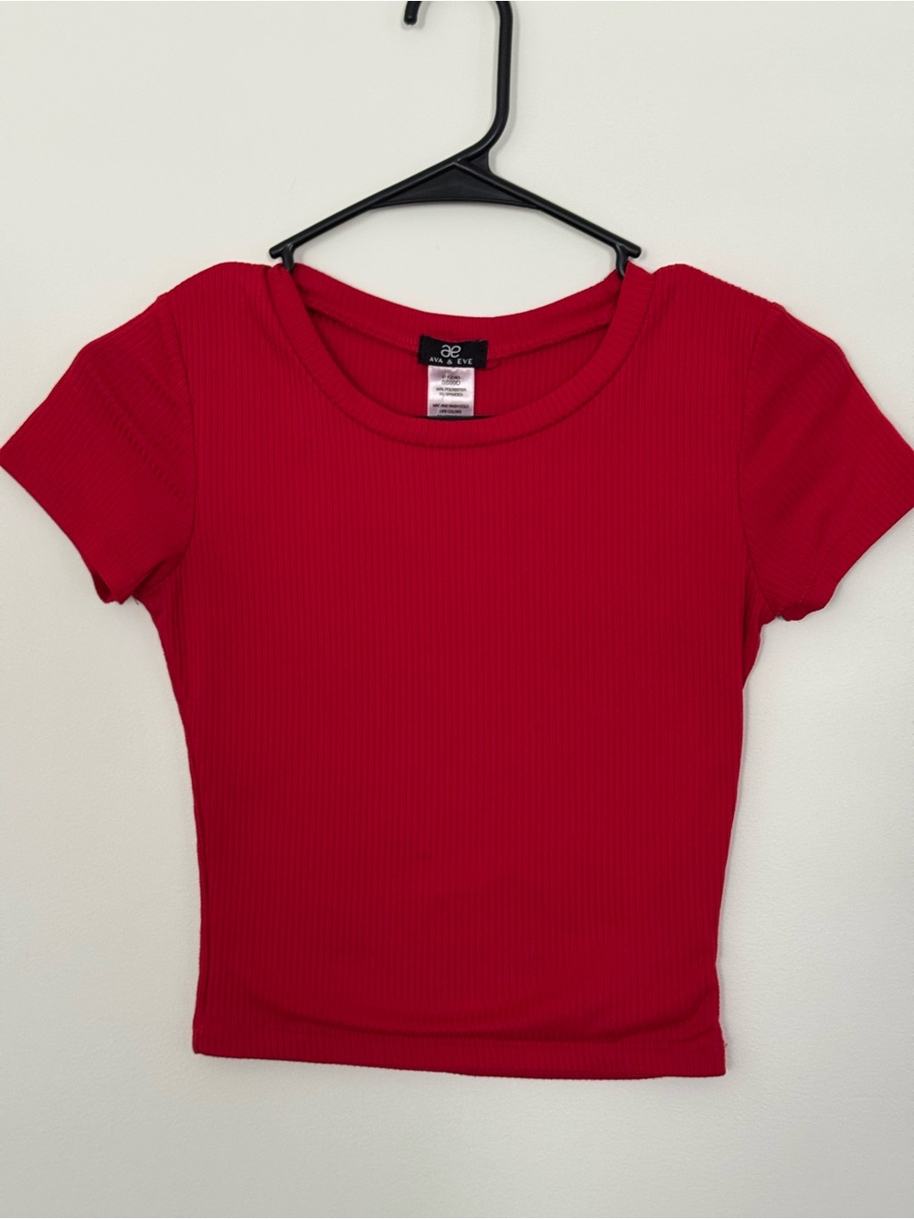 ae Bright Red Ribbed Short Sleeve Tee